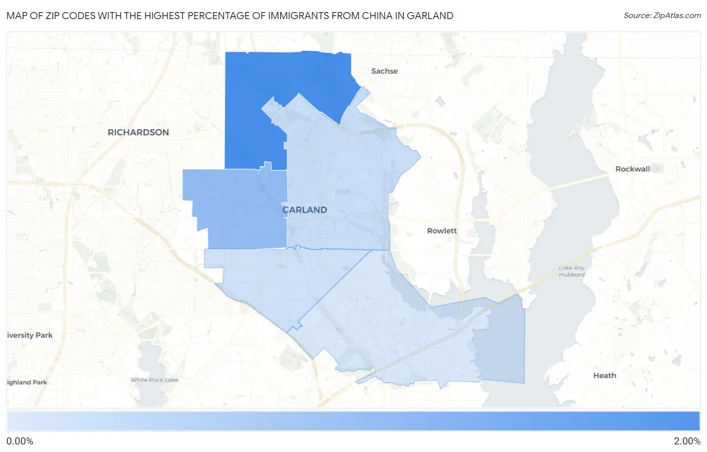 Zip Codes with the Highest Percentage of Immigrants from China in Garland Map