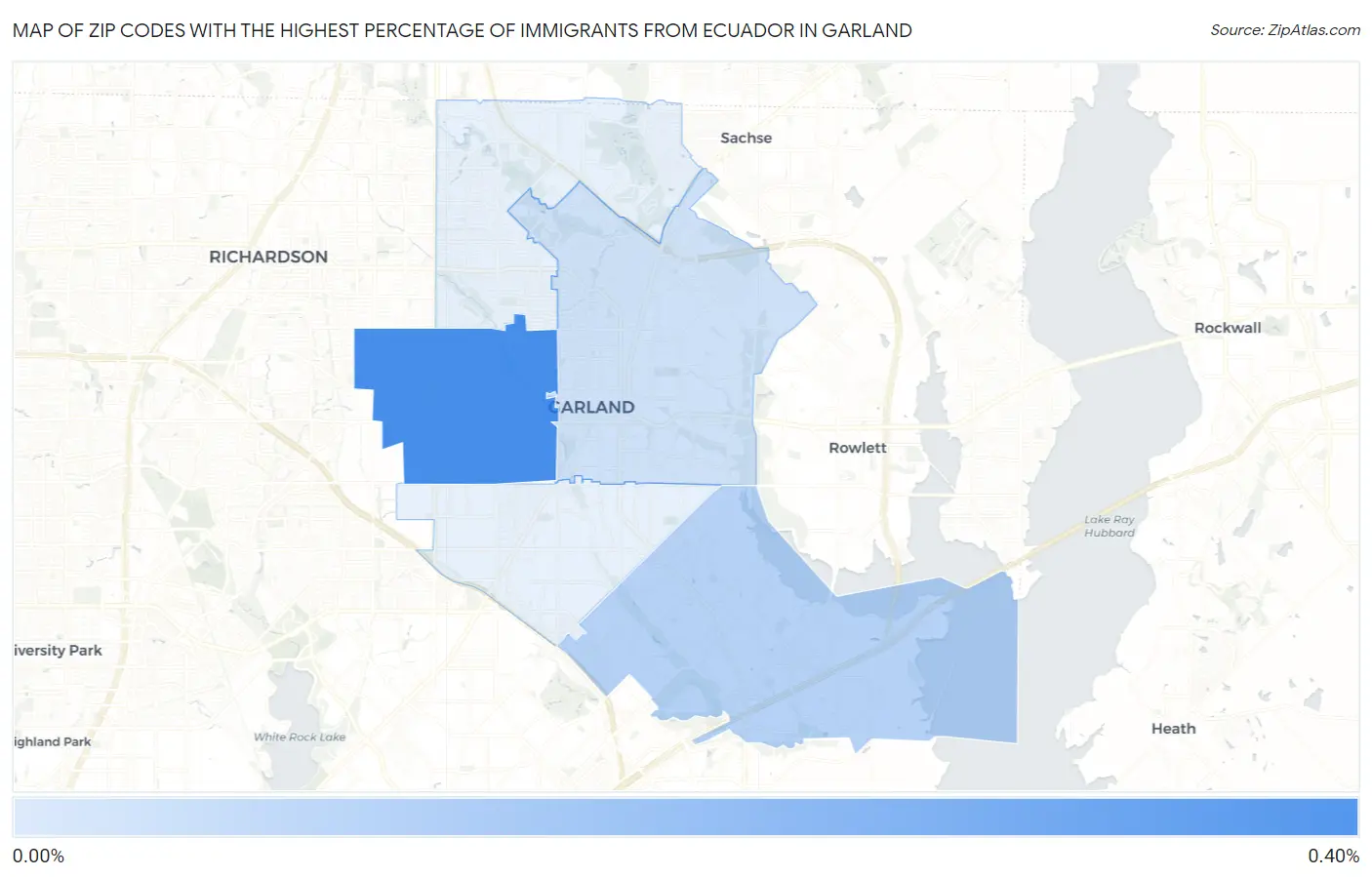 Zip Codes with the Highest Percentage of Immigrants from Ecuador in Garland Map