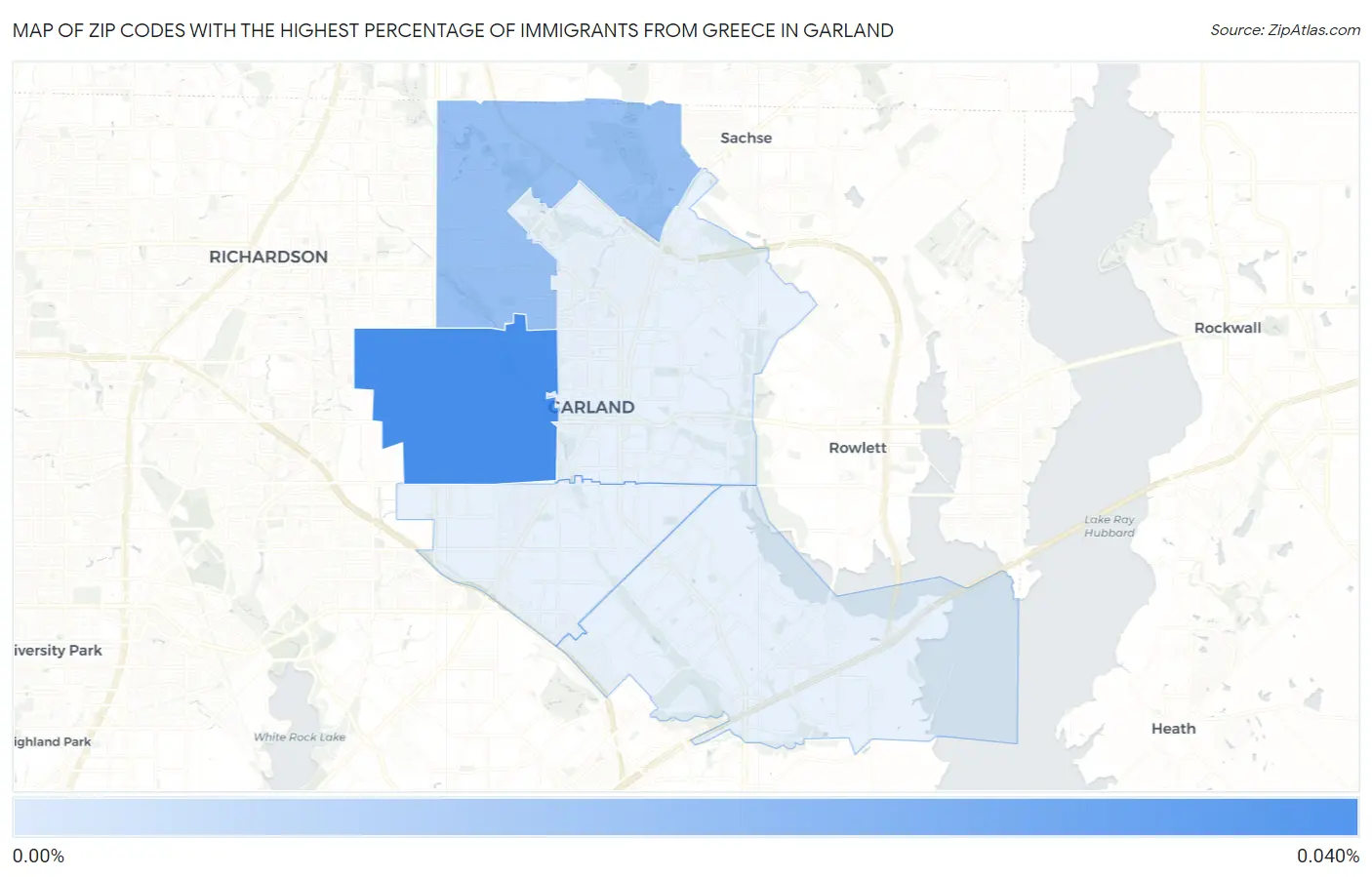 Zip Codes with the Highest Percentage of Immigrants from Greece in Garland Map