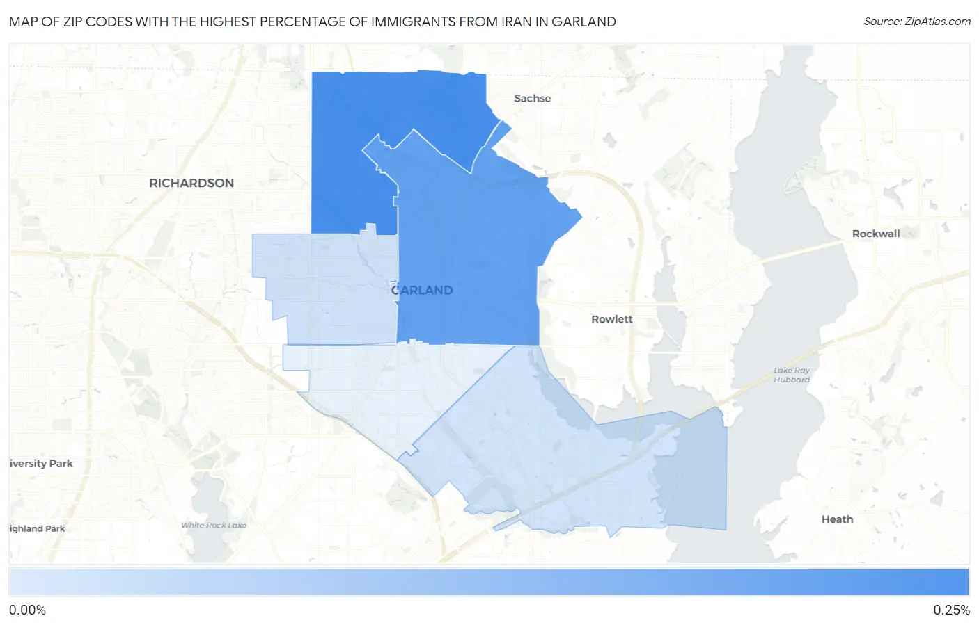 Zip Codes with the Highest Percentage of Immigrants from Iran in Garland Map