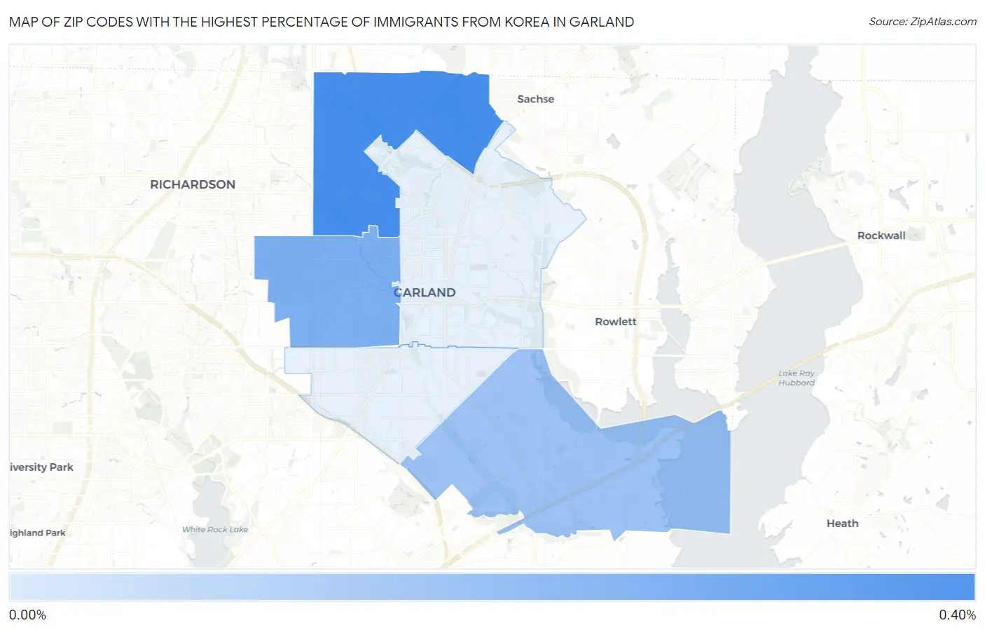 Zip Codes with the Highest Percentage of Immigrants from Korea in Garland Map