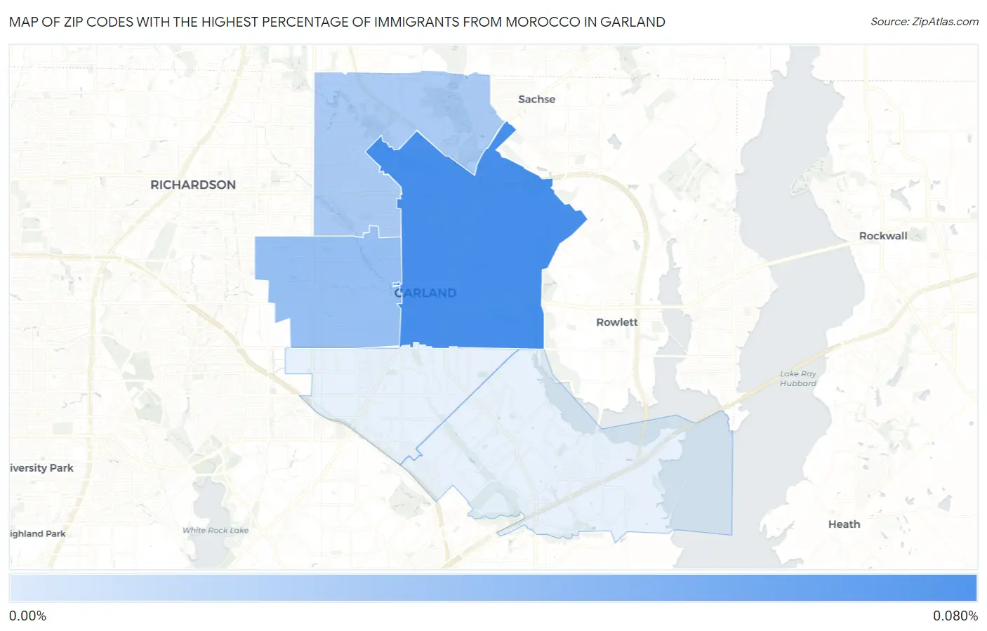 Zip Codes with the Highest Percentage of Immigrants from Morocco in Garland Map