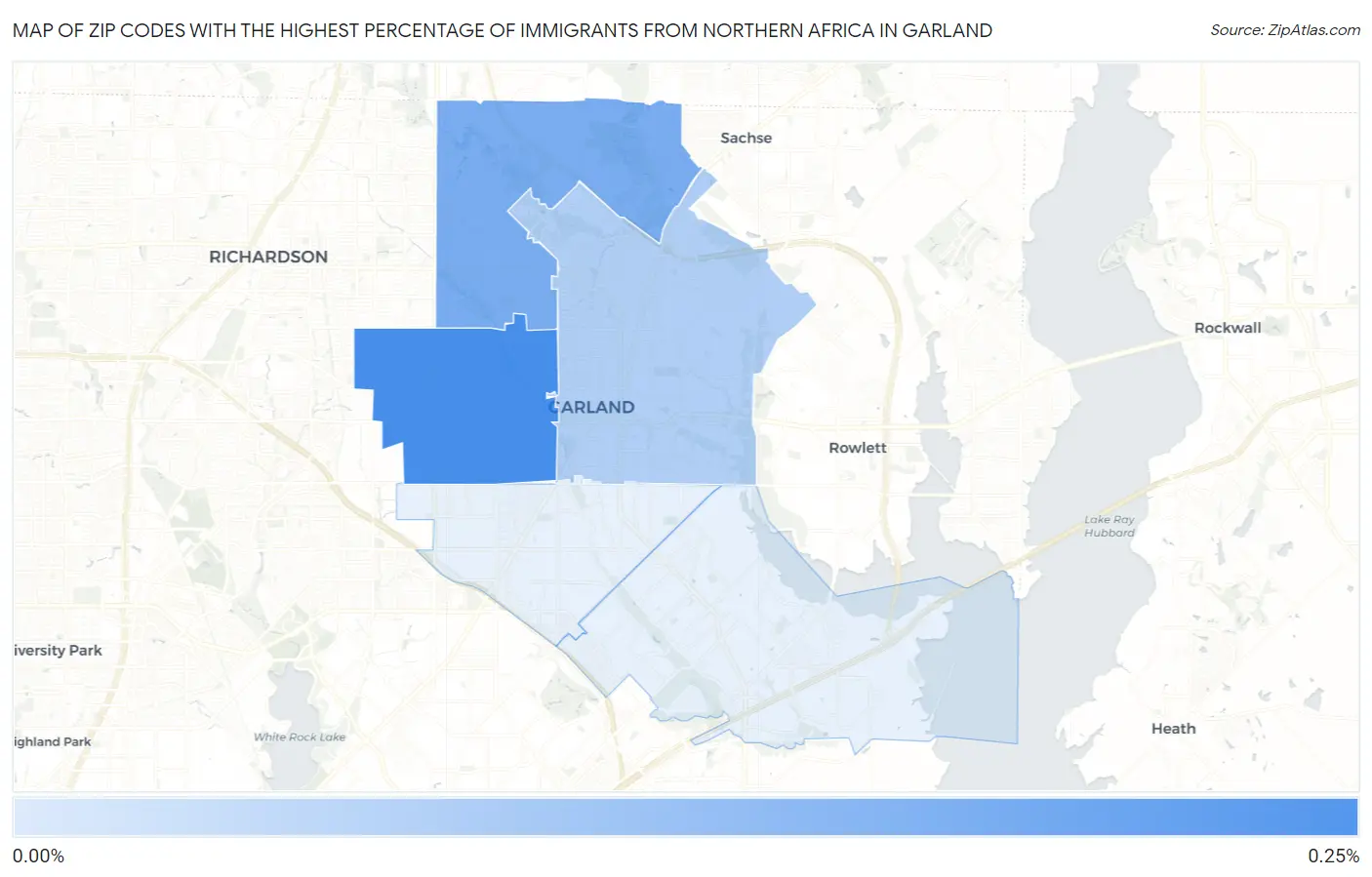 Zip Codes with the Highest Percentage of Immigrants from Northern Africa in Garland Map