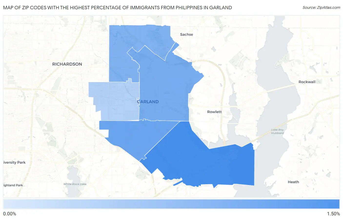 Zip Codes with the Highest Percentage of Immigrants from Philippines in Garland Map