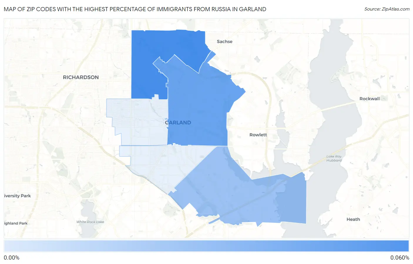 Zip Codes with the Highest Percentage of Immigrants from Russia in Garland Map