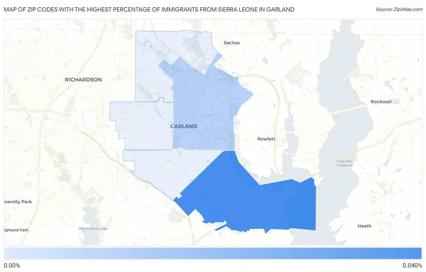 Zip Codes with the Highest Percentage of Immigrants from Sierra Leone in Garland Map