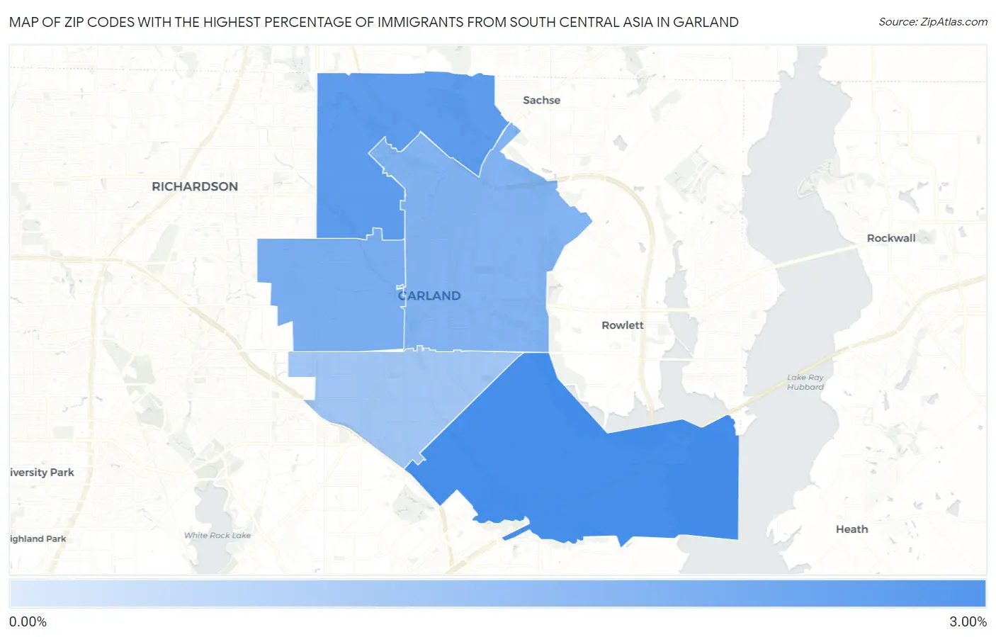 Zip Codes with the Highest Percentage of Immigrants from South Central Asia in Garland Map