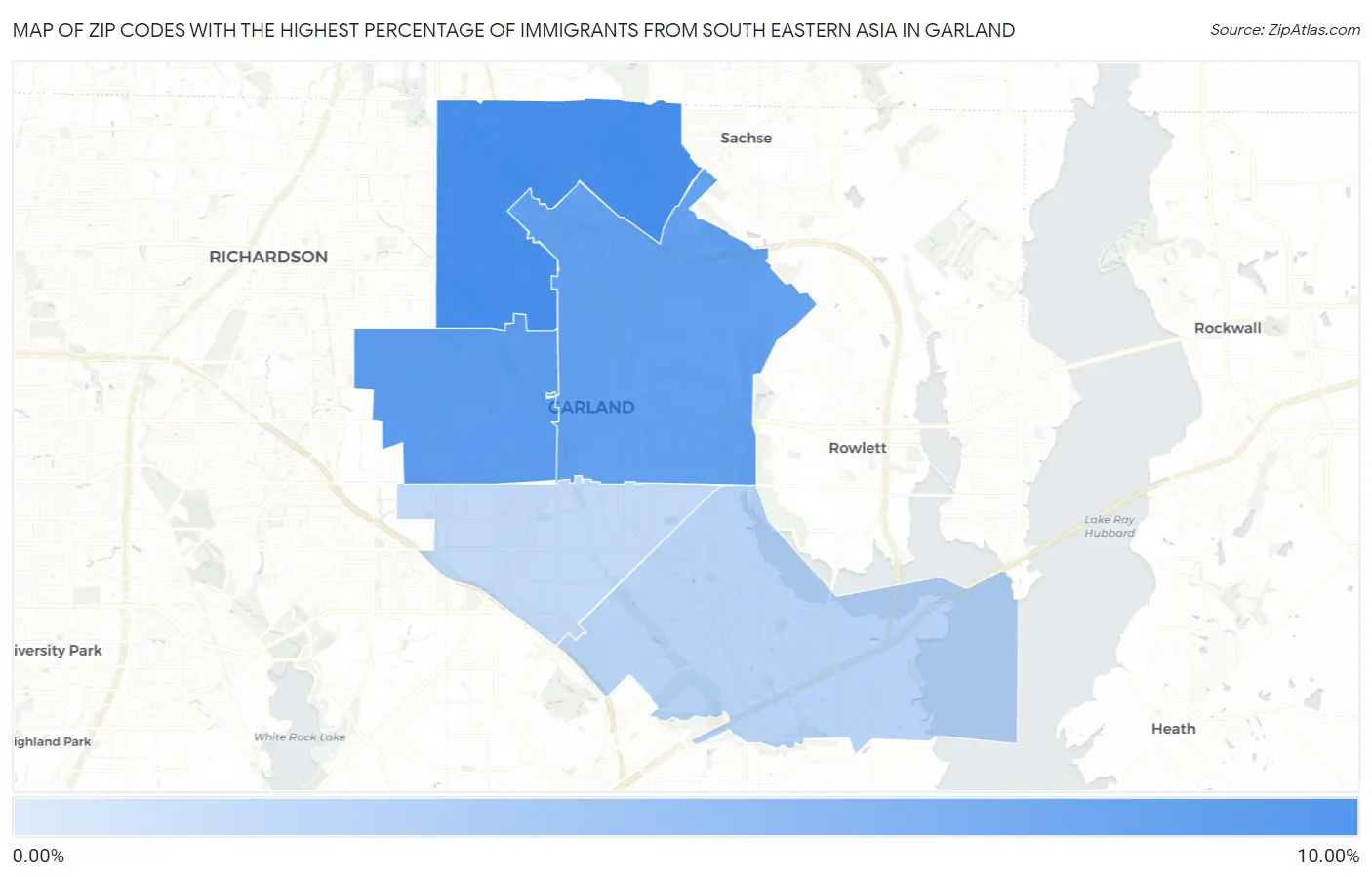 Zip Codes with the Highest Percentage of Immigrants from South Eastern Asia in Garland Map