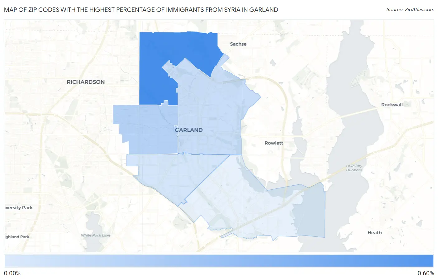 Zip Codes with the Highest Percentage of Immigrants from Syria in Garland Map