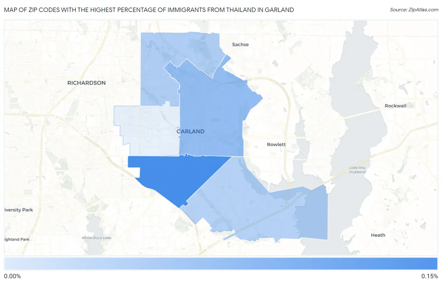 Zip Codes with the Highest Percentage of Immigrants from Thailand in Garland Map