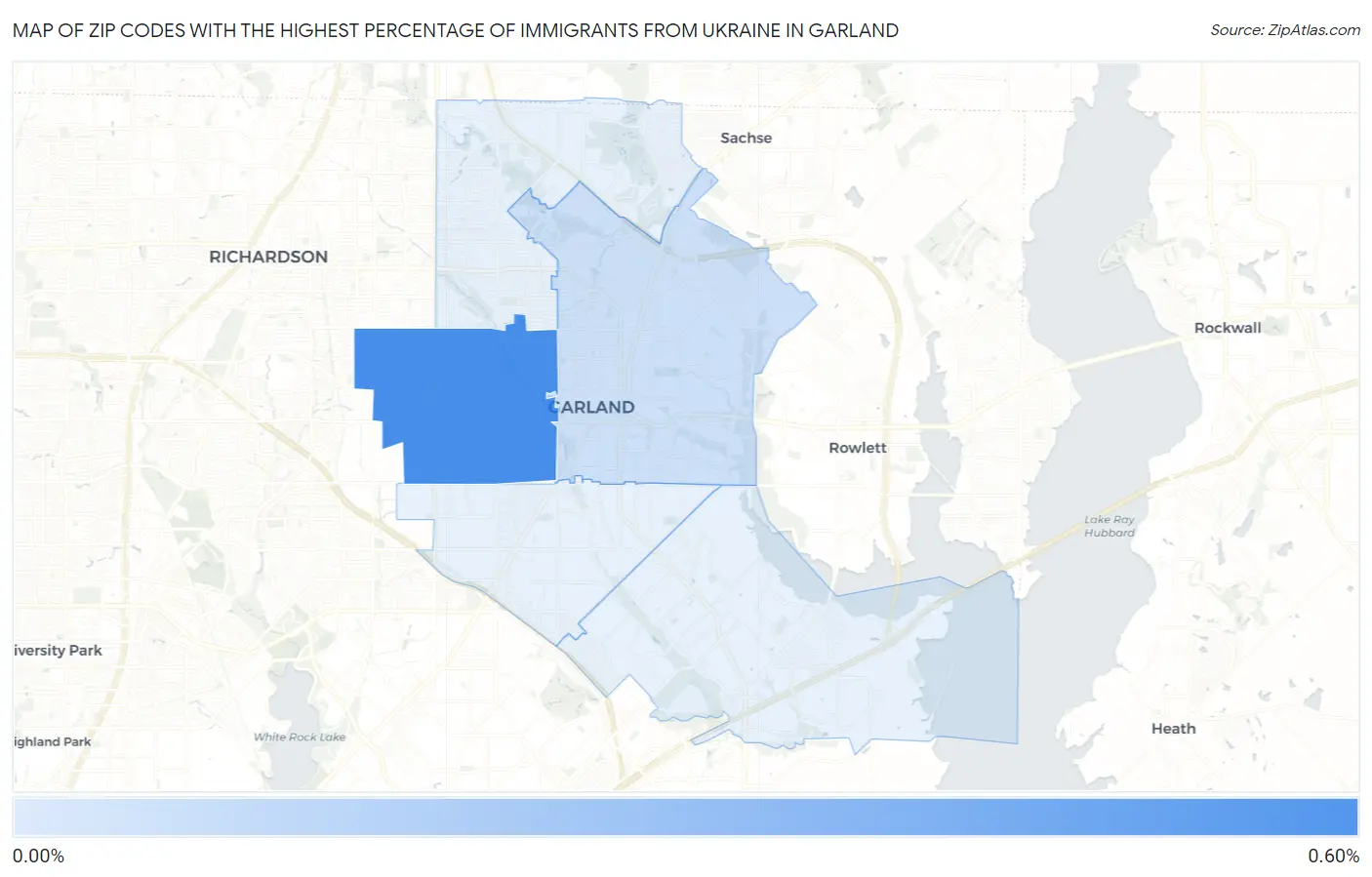 Zip Codes with the Highest Percentage of Immigrants from Ukraine in Garland Map
