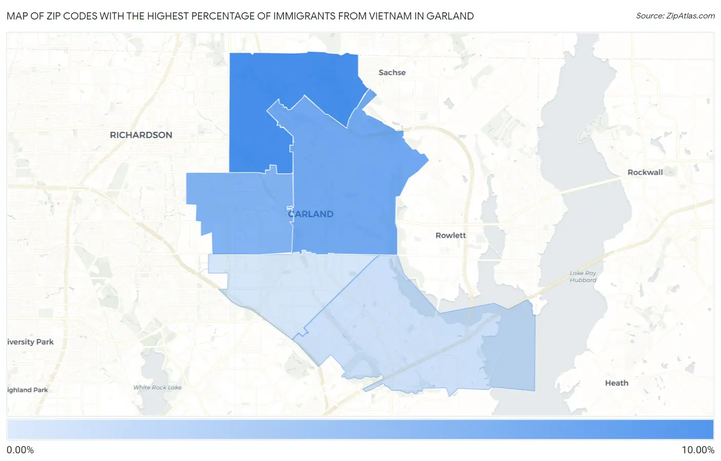 Zip Codes with the Highest Percentage of Immigrants from Vietnam in Garland Map