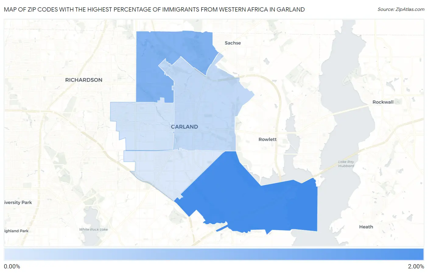 Zip Codes with the Highest Percentage of Immigrants from Western Africa in Garland Map