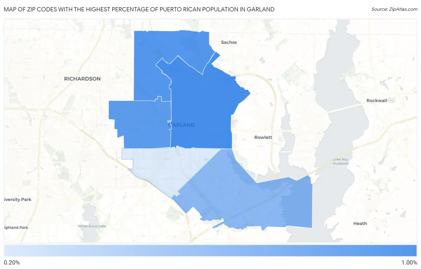 Zip Codes with the Highest Percentage of Puerto Rican Population in Garland Map
