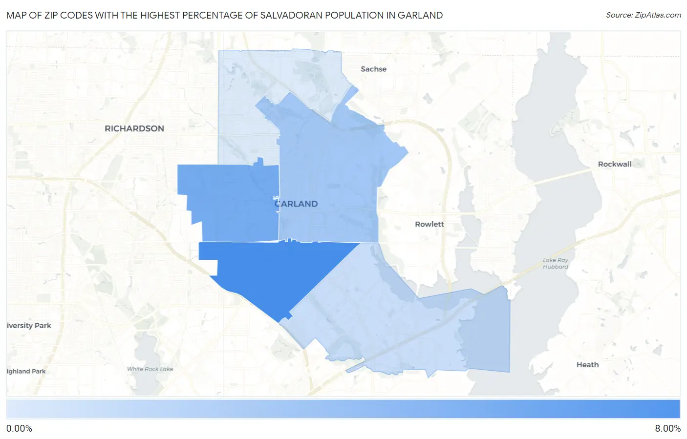 Zip Codes with the Highest Percentage of Salvadoran Population in Garland Map