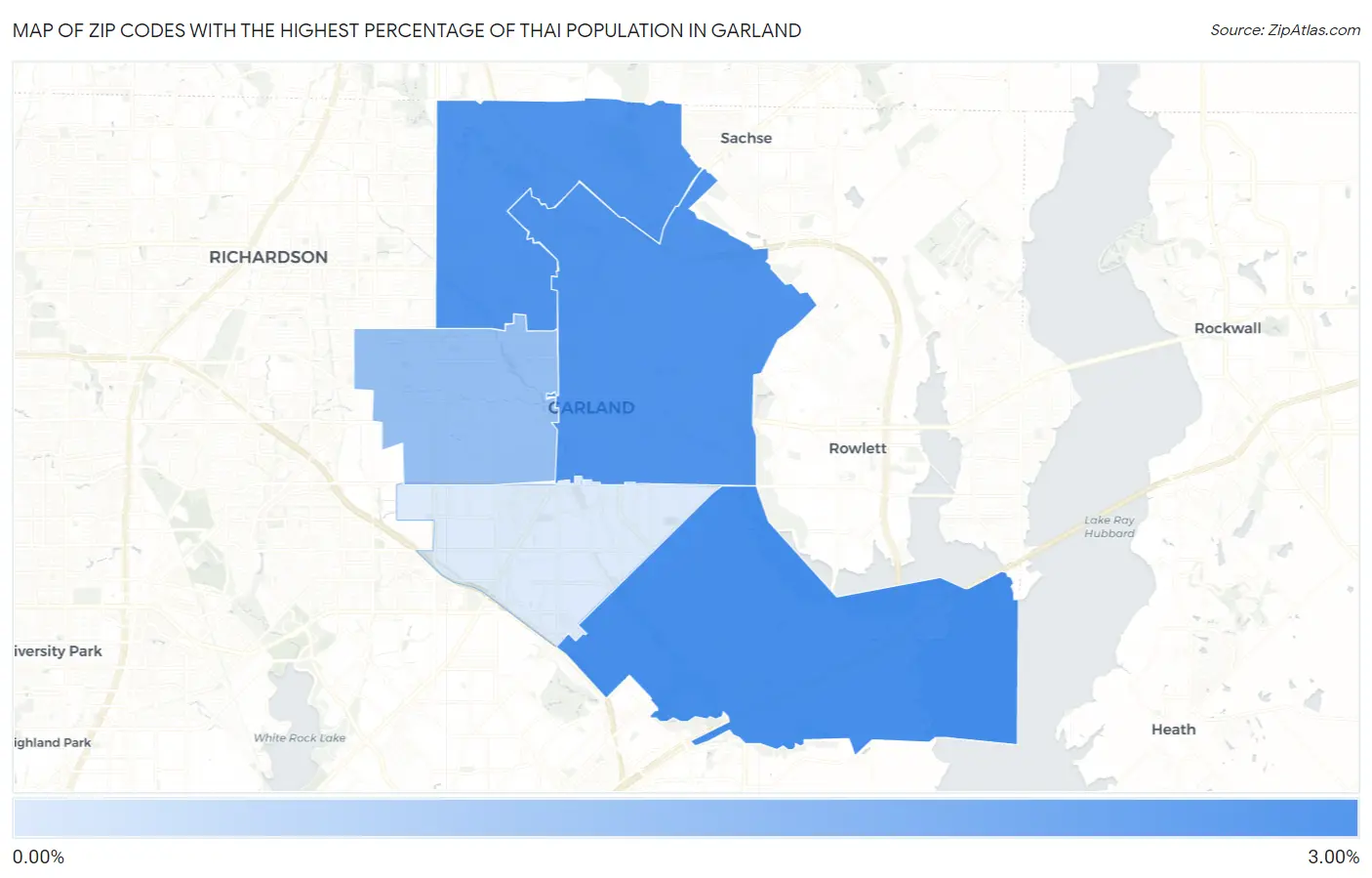 Zip Codes with the Highest Percentage of Thai Population in Garland Map