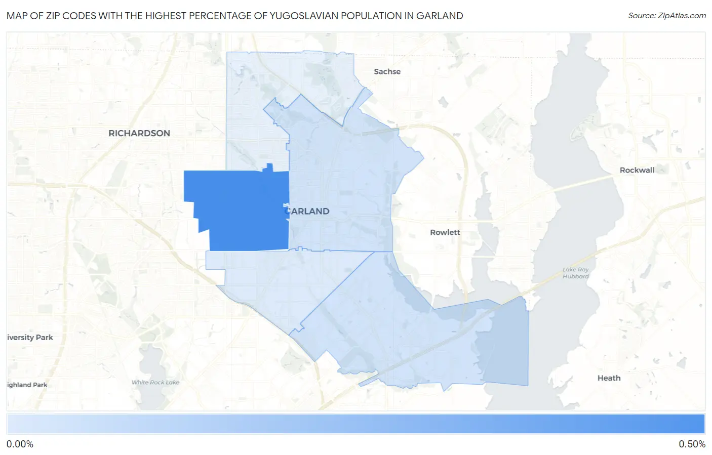 Zip Codes with the Highest Percentage of Yugoslavian Population in Garland Map