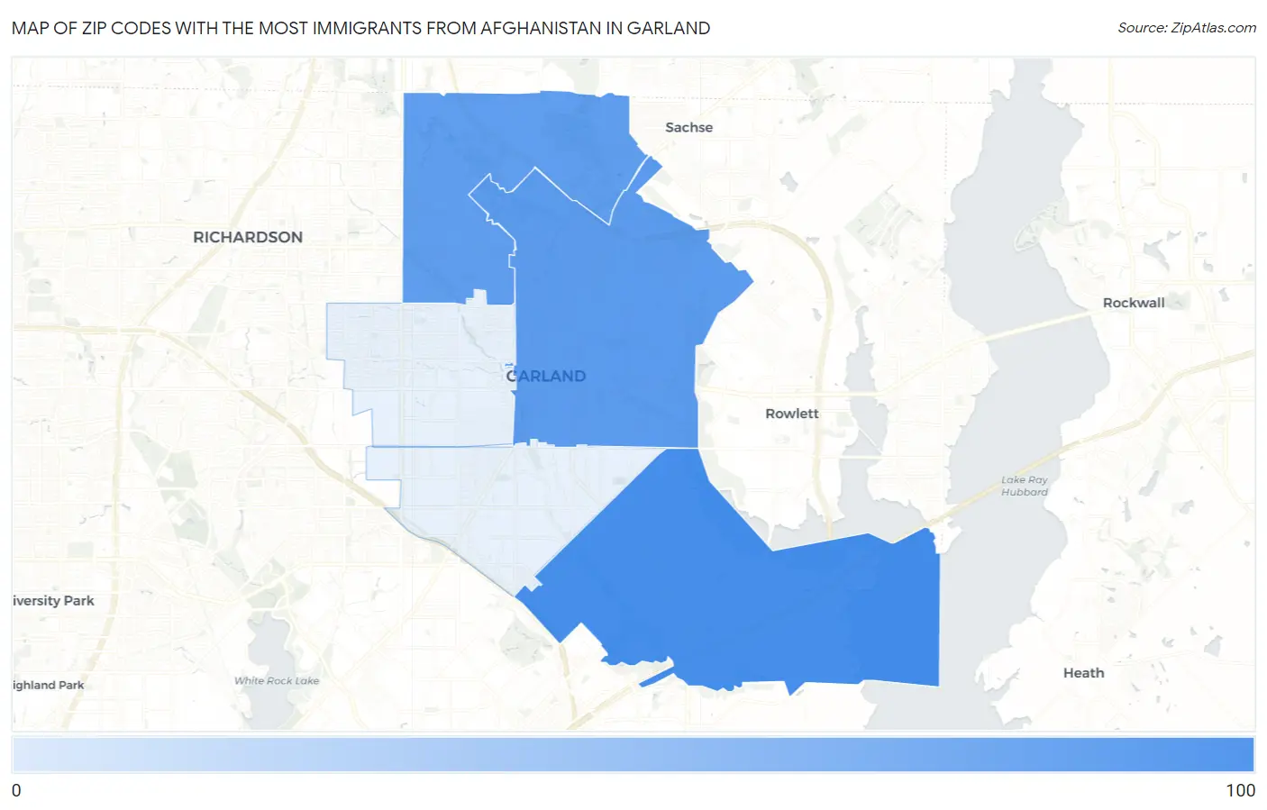 Zip Codes with the Most Immigrants from Afghanistan in Garland Map