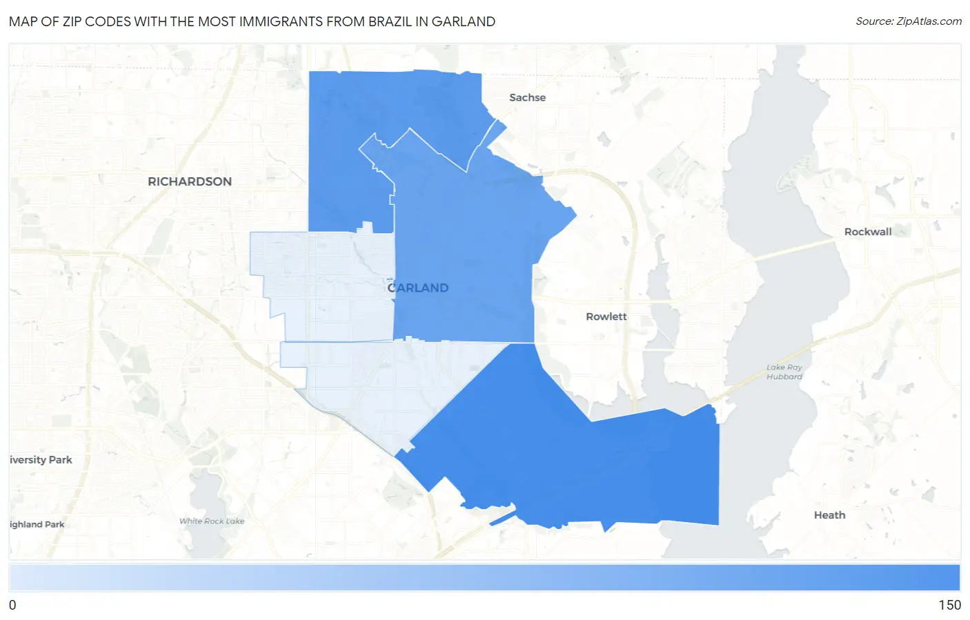 Zip Codes with the Most Immigrants from Brazil in Garland Map
