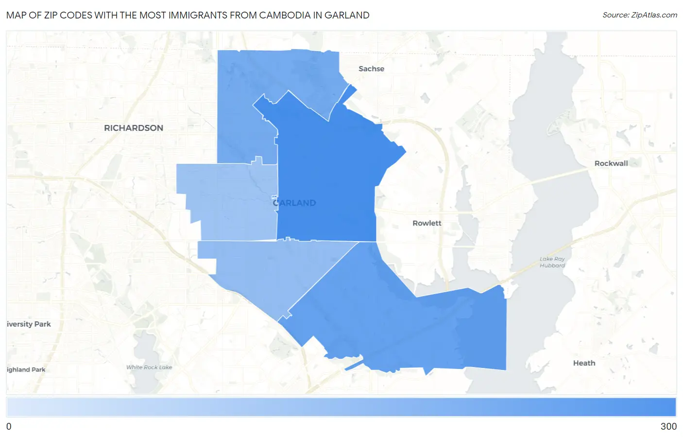 Zip Codes with the Most Immigrants from Cambodia in Garland Map