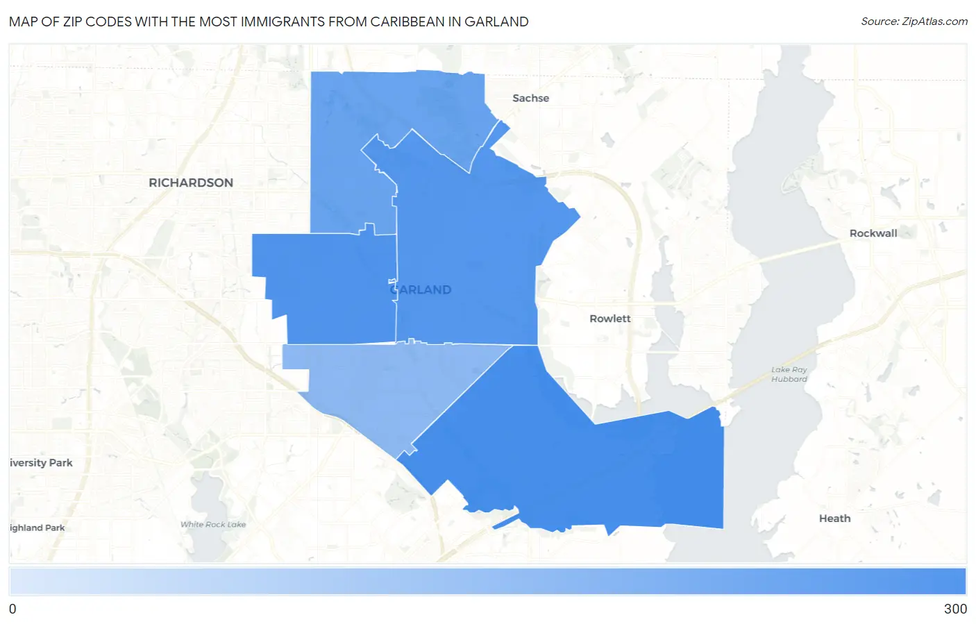 Zip Codes with the Most Immigrants from Caribbean in Garland Map