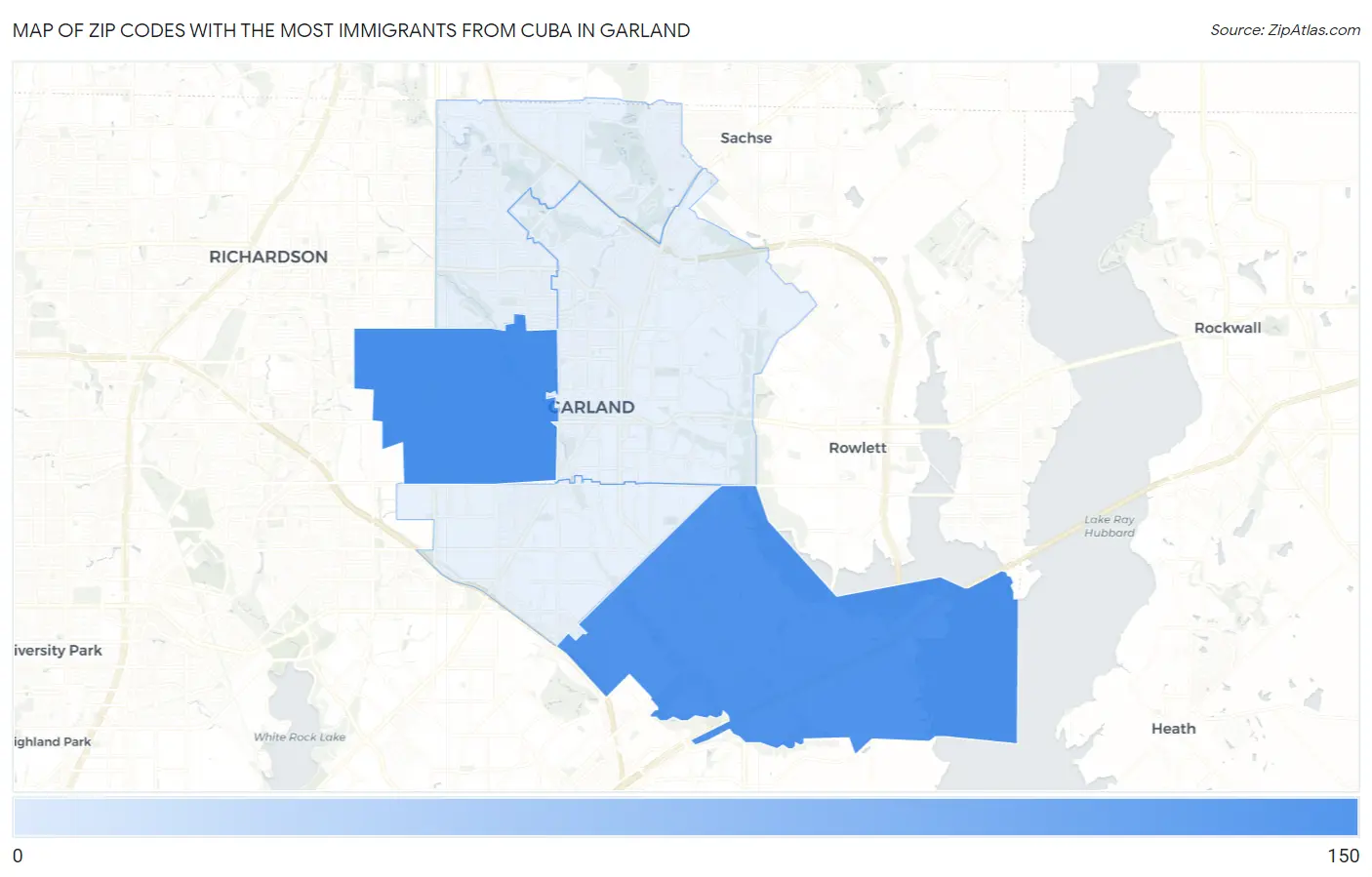 Zip Codes with the Most Immigrants from Cuba in Garland Map