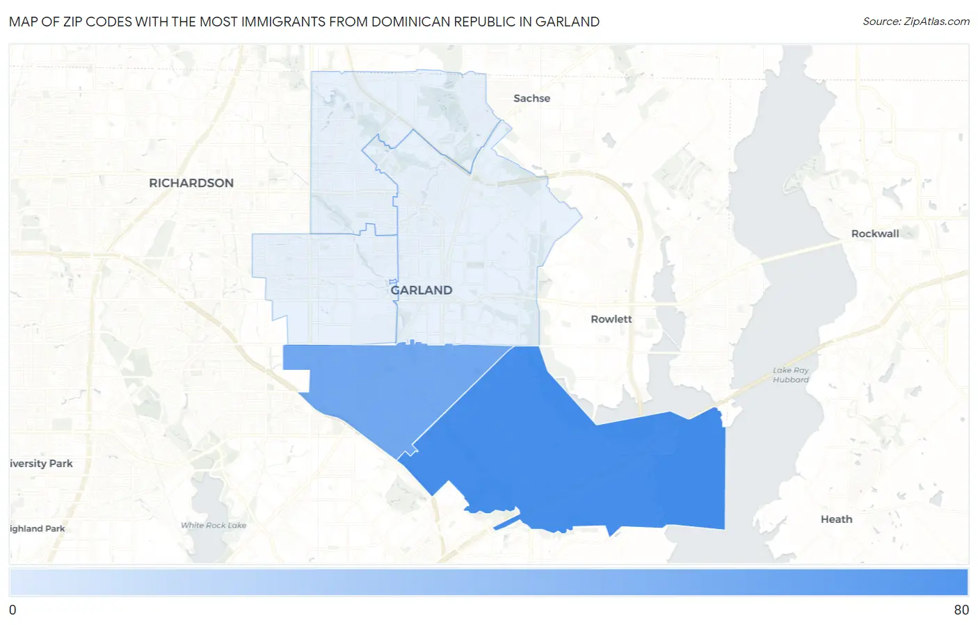 Zip Codes with the Most Immigrants from Dominican Republic in Garland Map