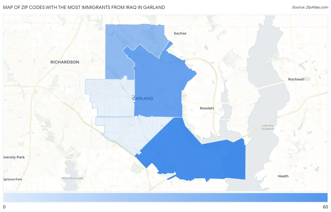 Zip Codes with the Most Immigrants from Iraq in Garland Map