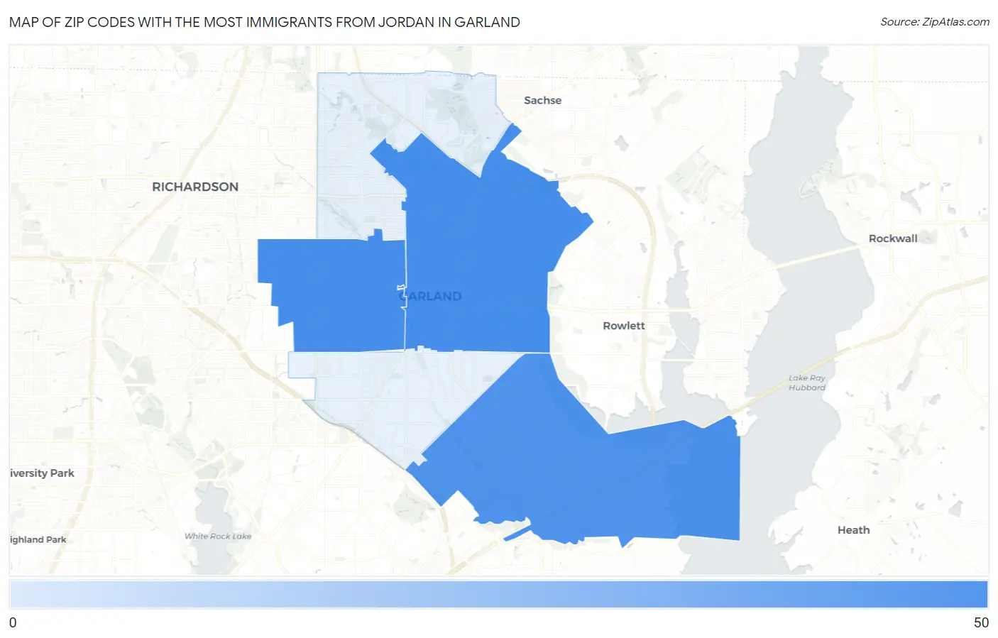 Zip Codes with the Most Immigrants from Jordan in Garland Map