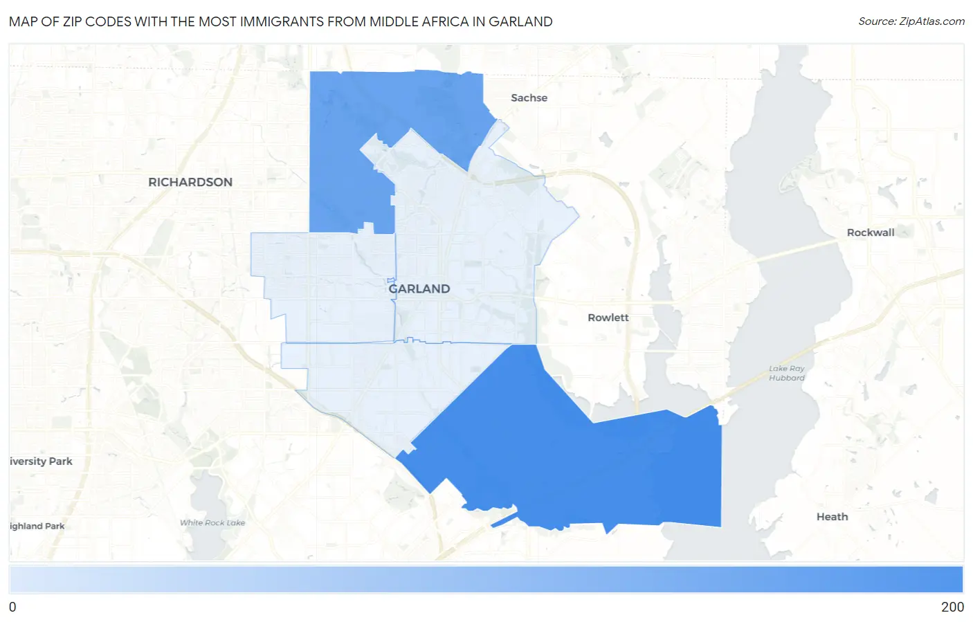 Zip Codes with the Most Immigrants from Middle Africa in Garland Map