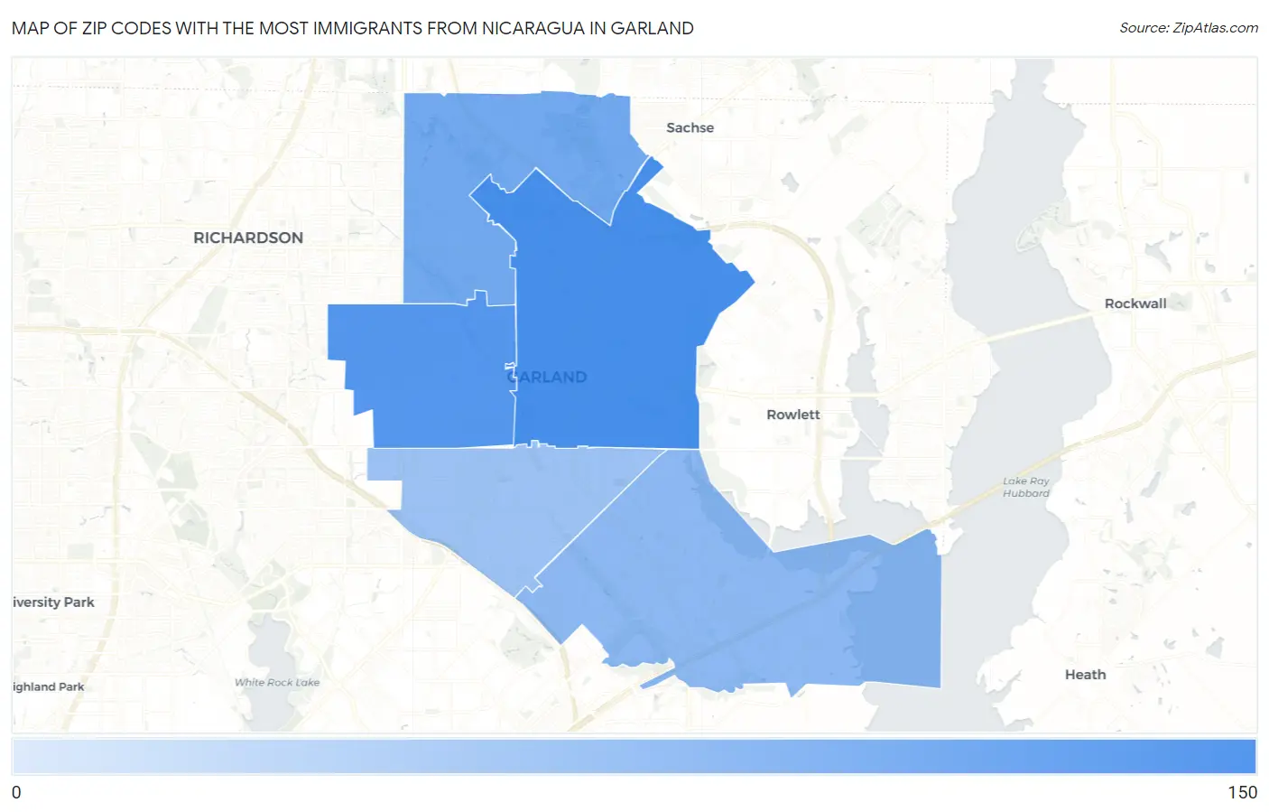 Zip Codes with the Most Immigrants from Nicaragua in Garland Map