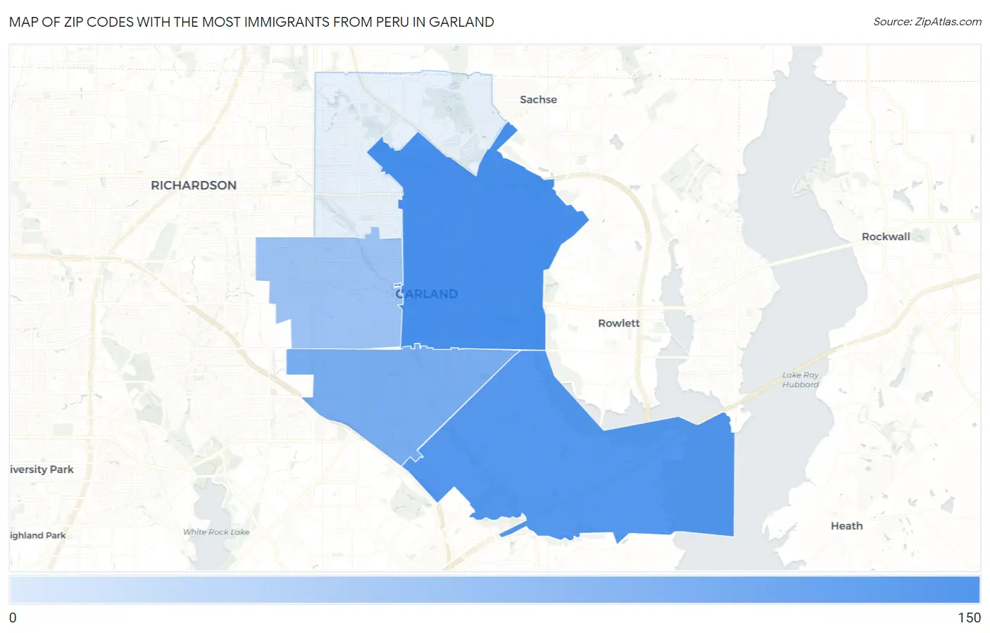 Zip Codes with the Most Immigrants from Peru in Garland Map