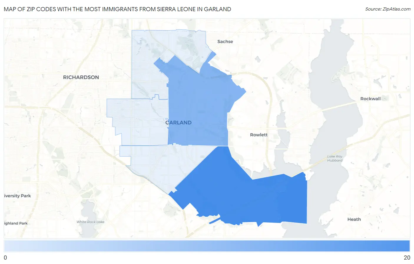 Zip Codes with the Most Immigrants from Sierra Leone in Garland Map
