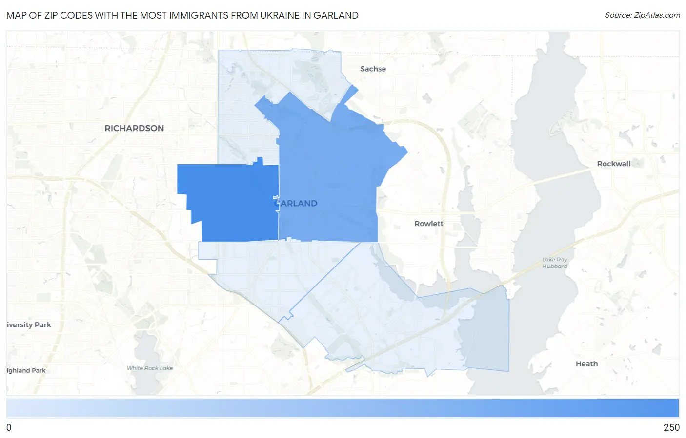 Zip Codes with the Most Immigrants from Ukraine in Garland Map