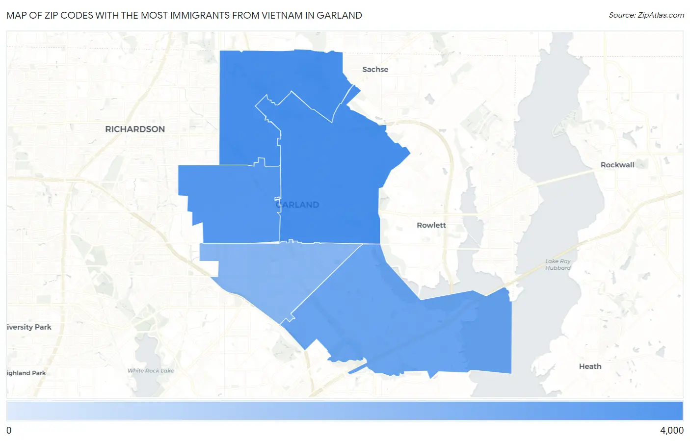 Zip Codes with the Most Immigrants from Vietnam in Garland Map