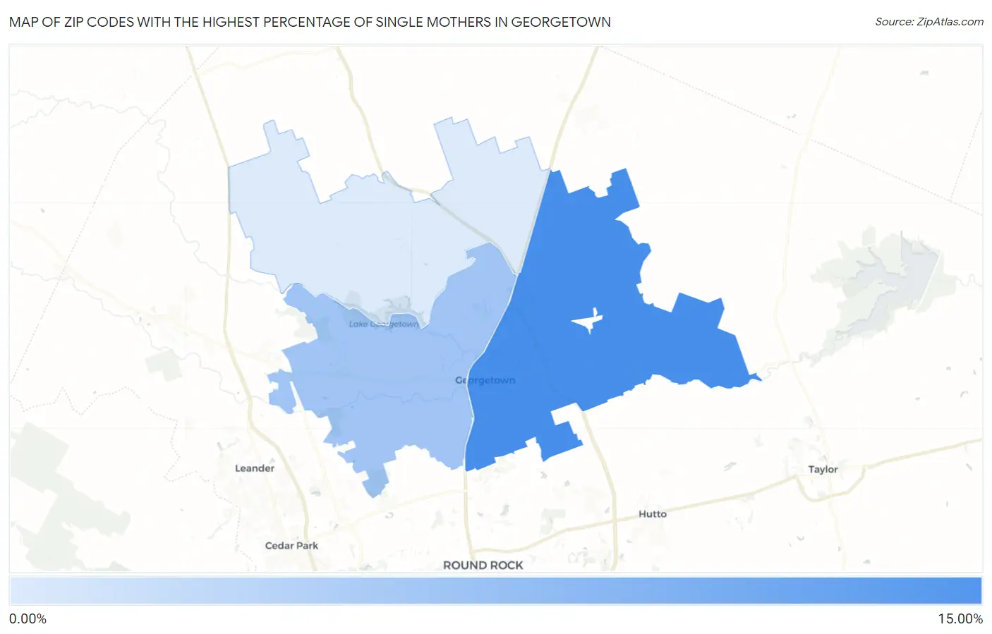 Zip Codes with the Highest Percentage of Single Mothers in Georgetown Map