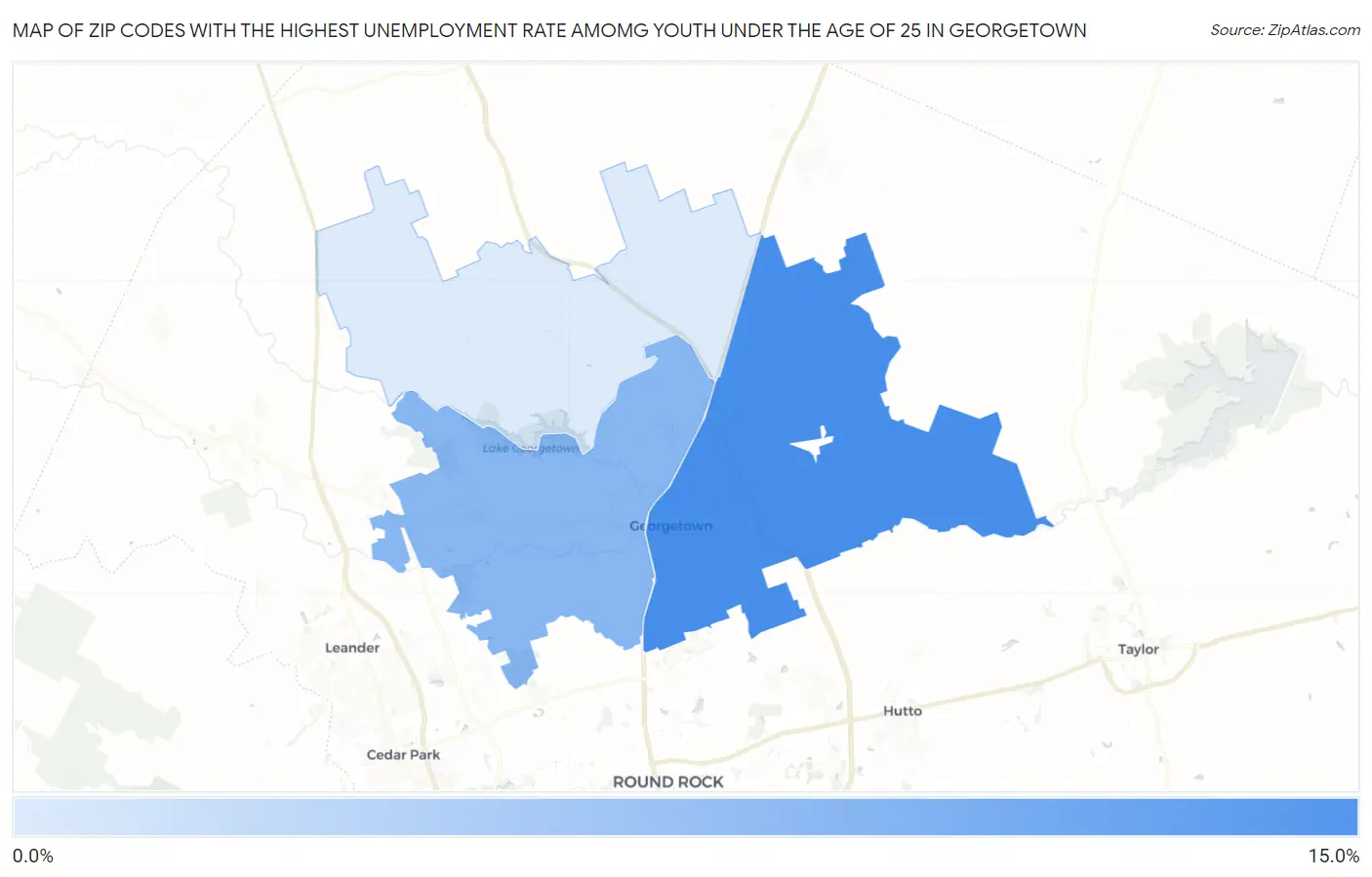 Zip Codes with the Highest Unemployment Rate Amomg Youth Under the Age of 25 in Georgetown Map