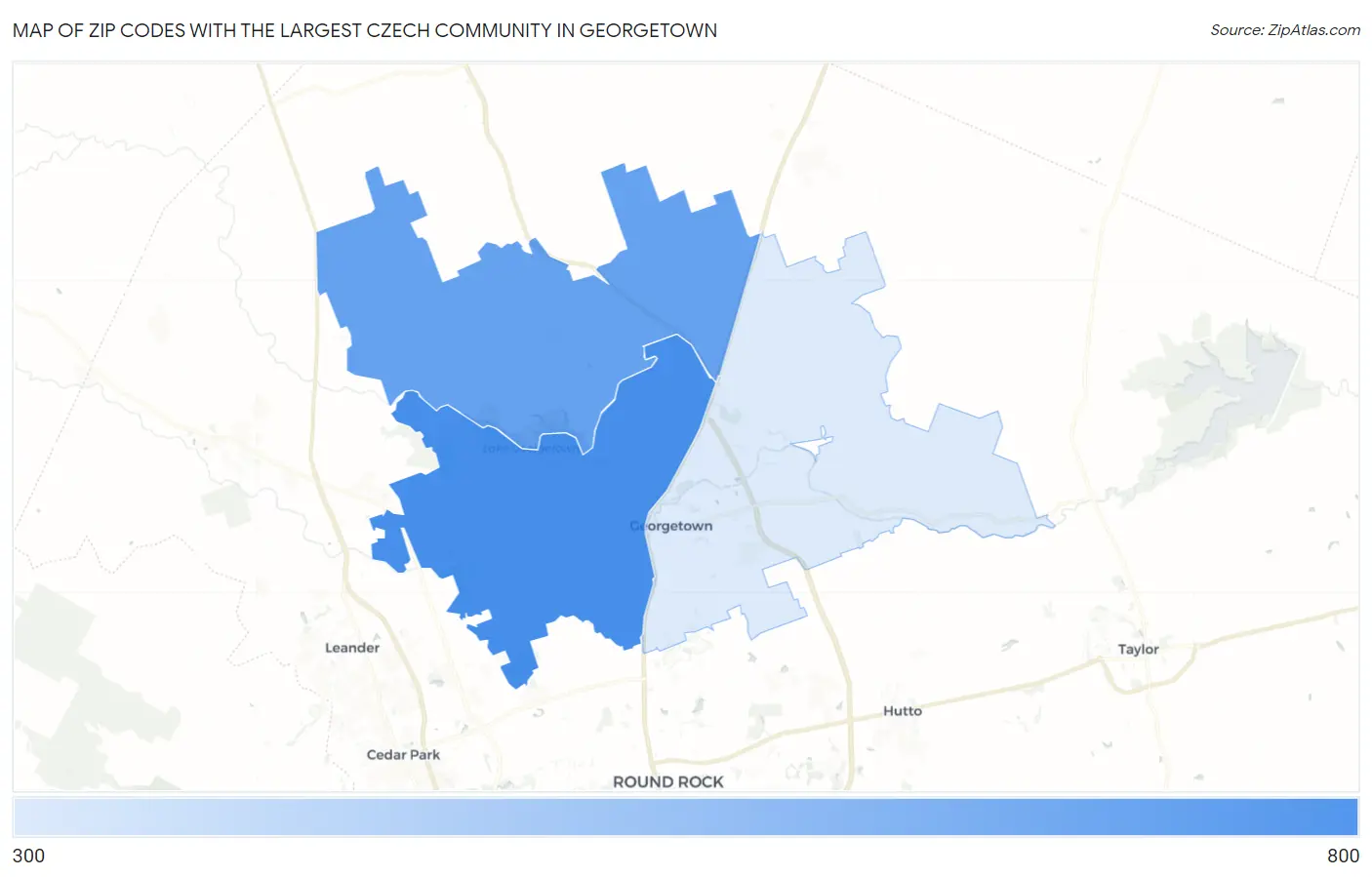 Zip Codes with the Largest Czech Community in Georgetown Map