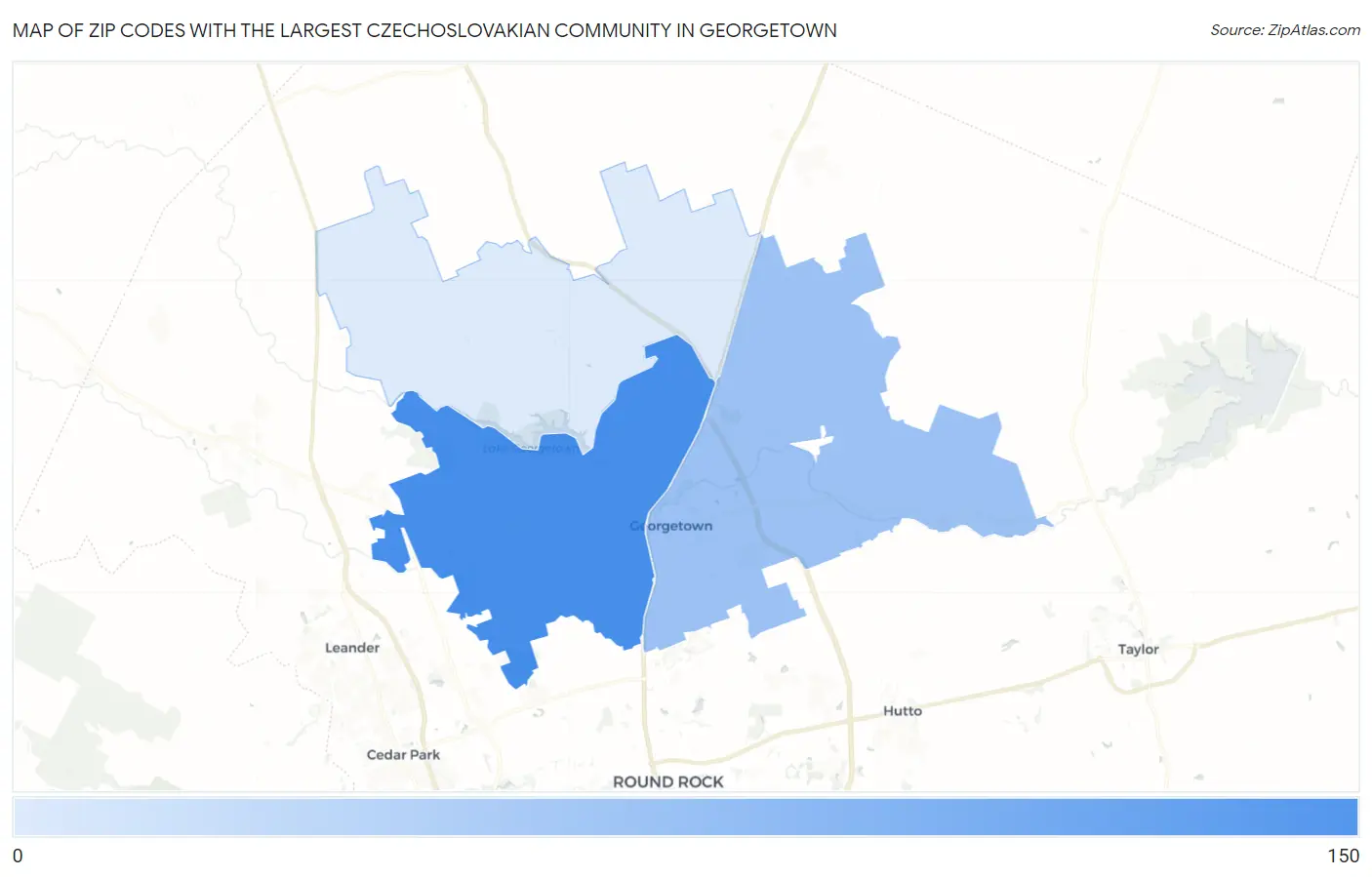 Zip Codes with the Largest Czechoslovakian Community in Georgetown Map
