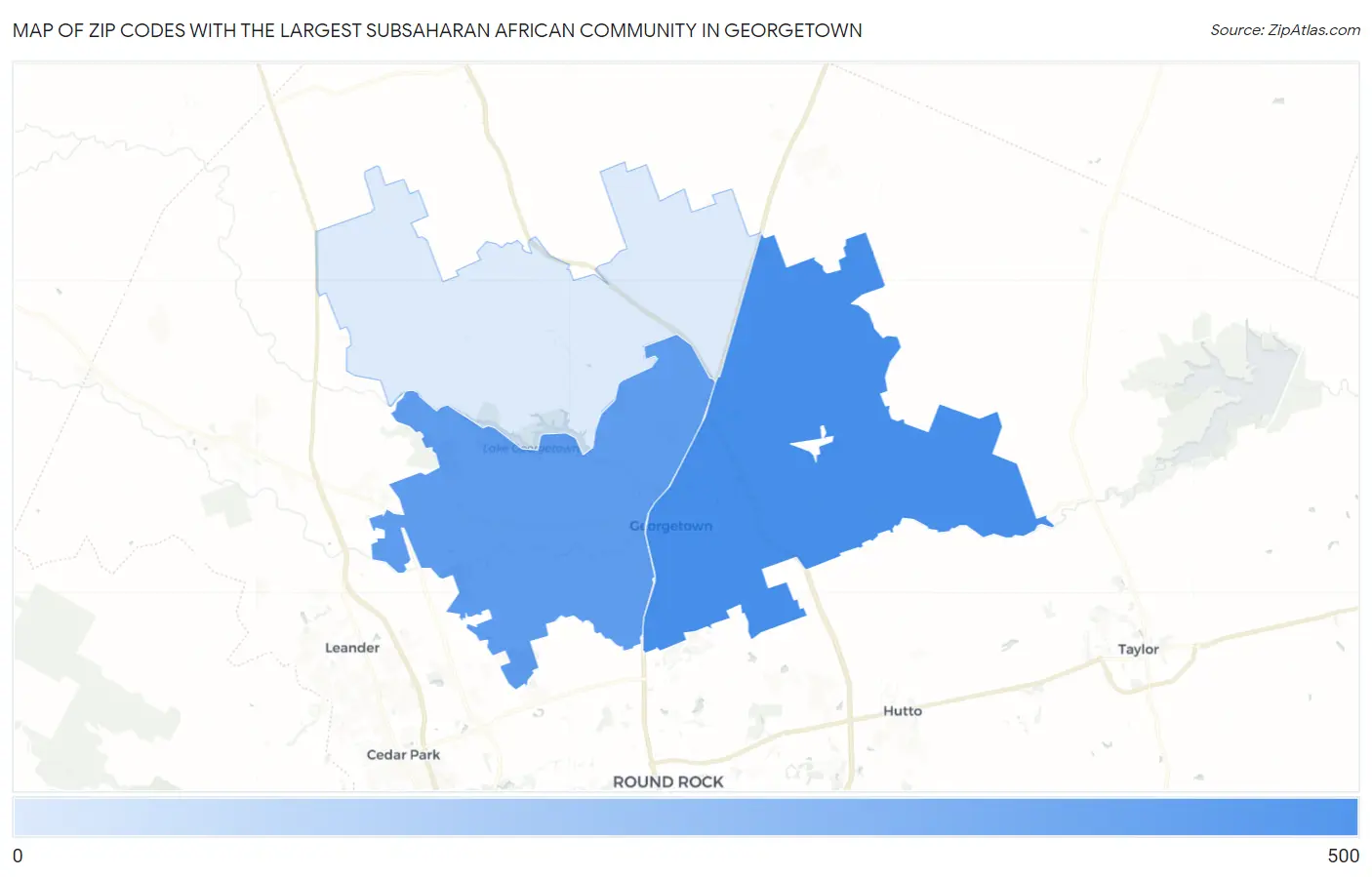 Zip Codes with the Largest Subsaharan African Community in Georgetown Map