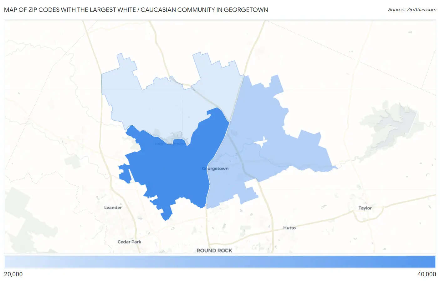 Zip Codes with the Largest White / Caucasian Community in Georgetown Map