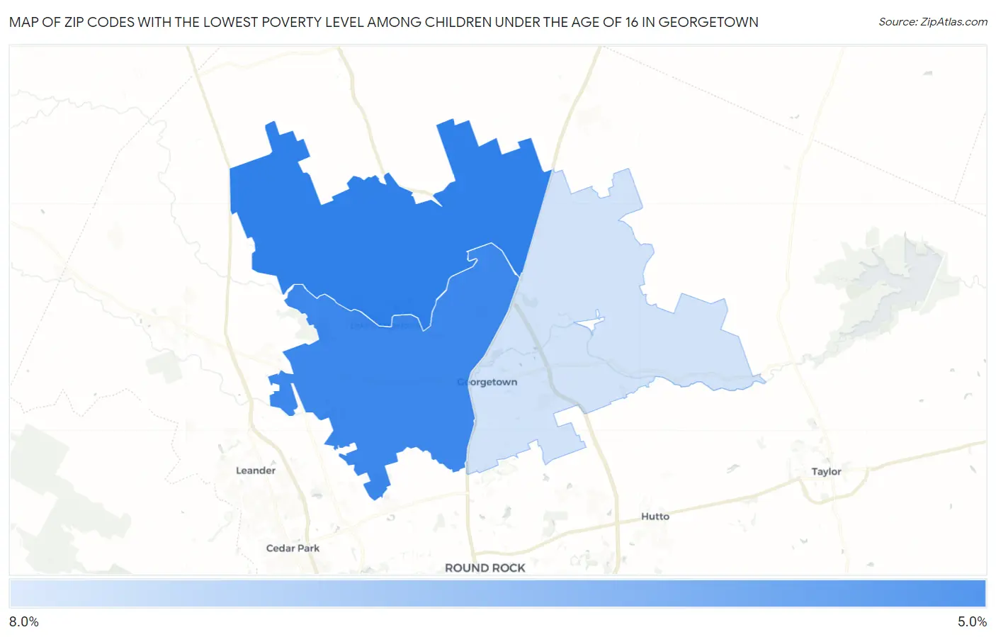 Zip Codes with the Lowest Poverty Level Among Children Under the Age of 16 in Georgetown Map