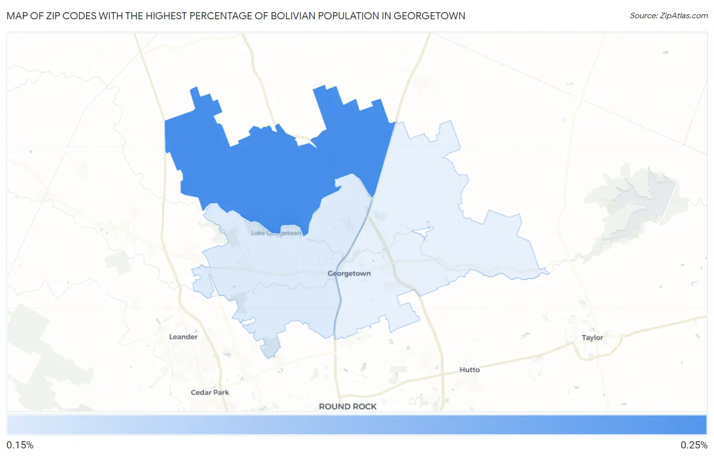 Zip Codes with the Highest Percentage of Bolivian Population in Georgetown Map