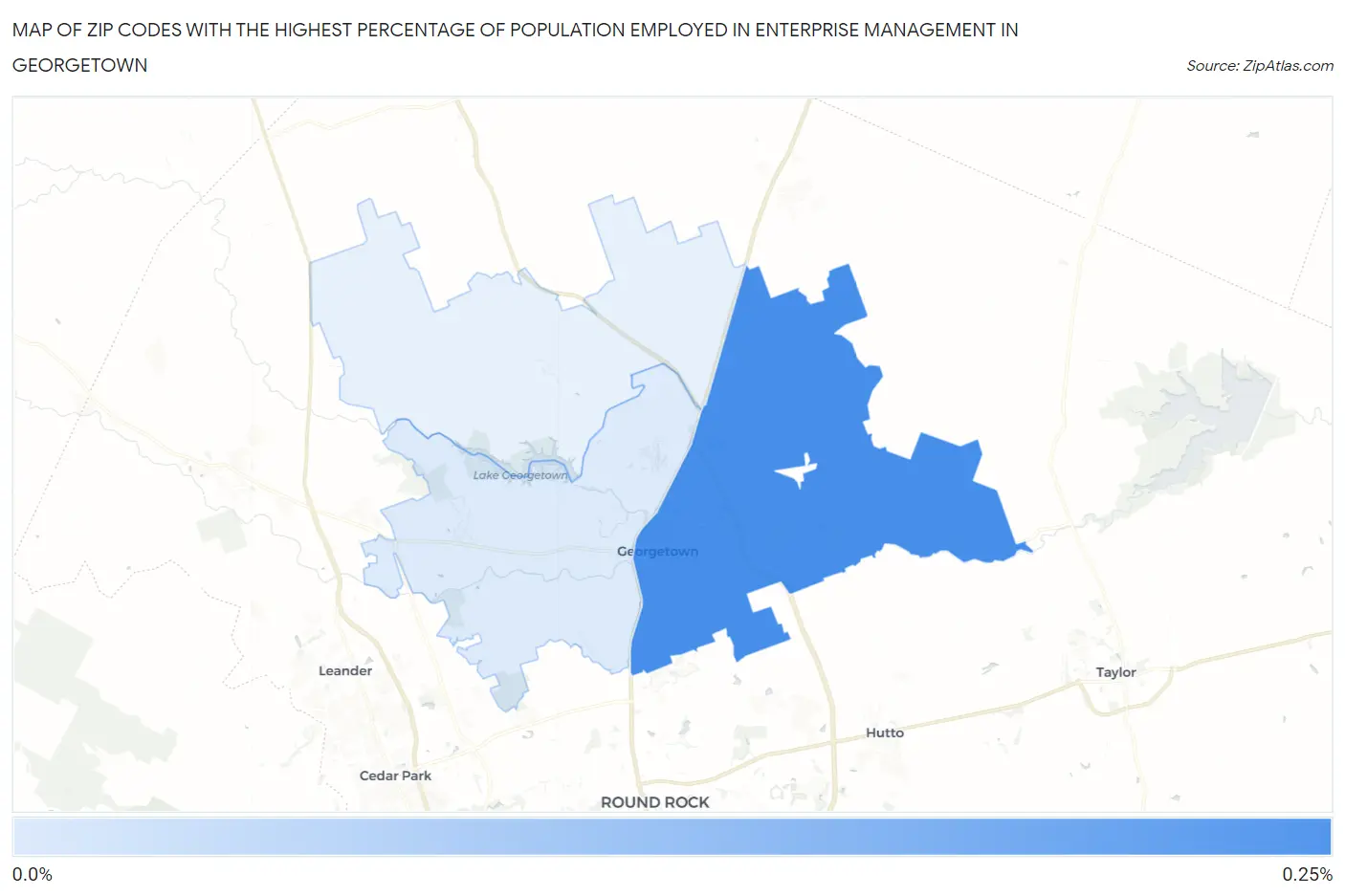 Zip Codes with the Highest Percentage of Population Employed in Enterprise Management in Georgetown Map