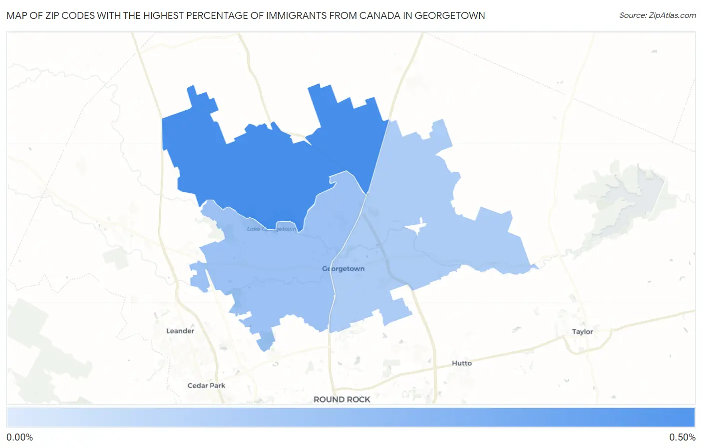 Zip Codes with the Highest Percentage of Immigrants from Canada in Georgetown Map