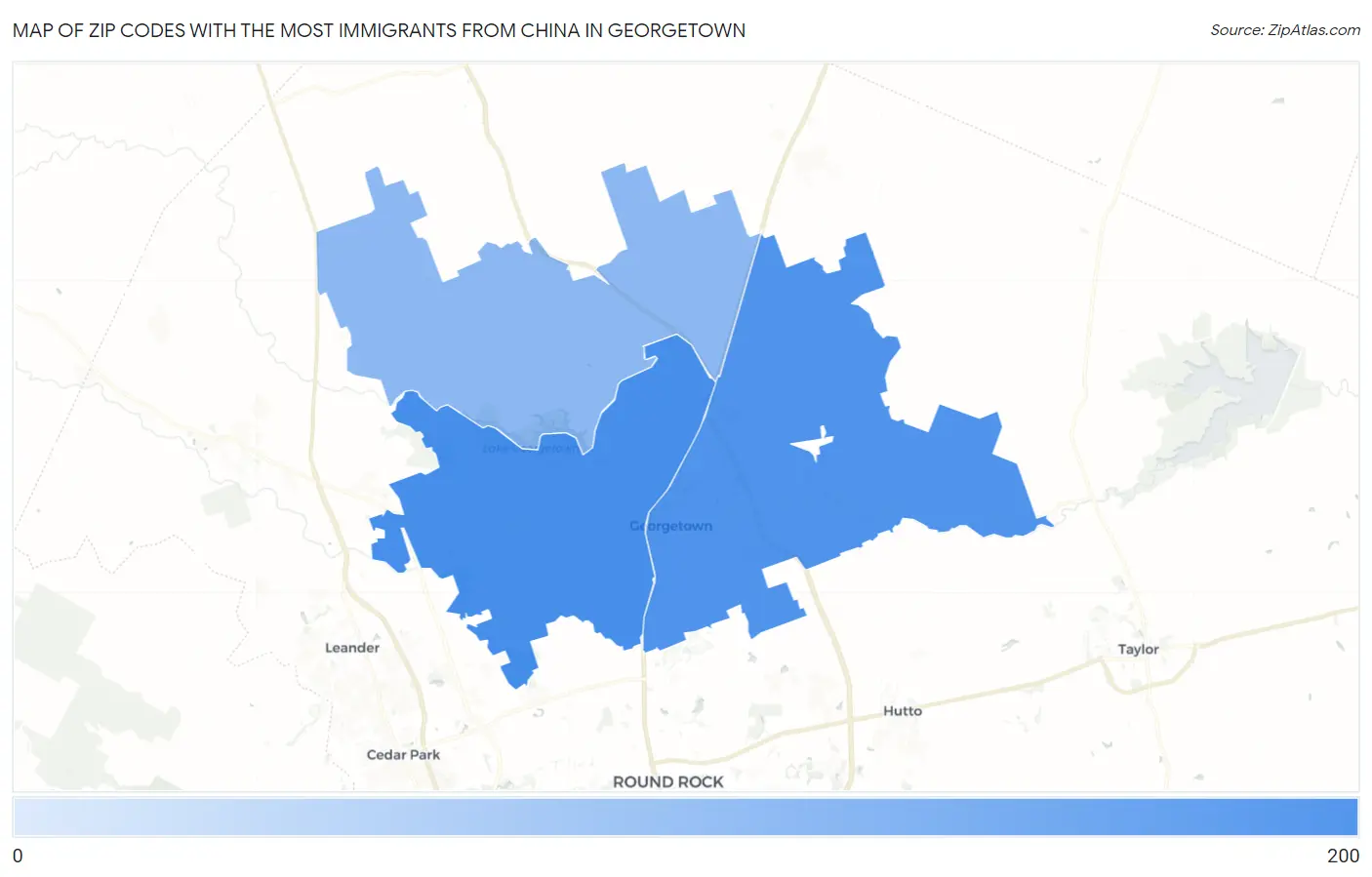 Zip Codes with the Most Immigrants from China in Georgetown Map