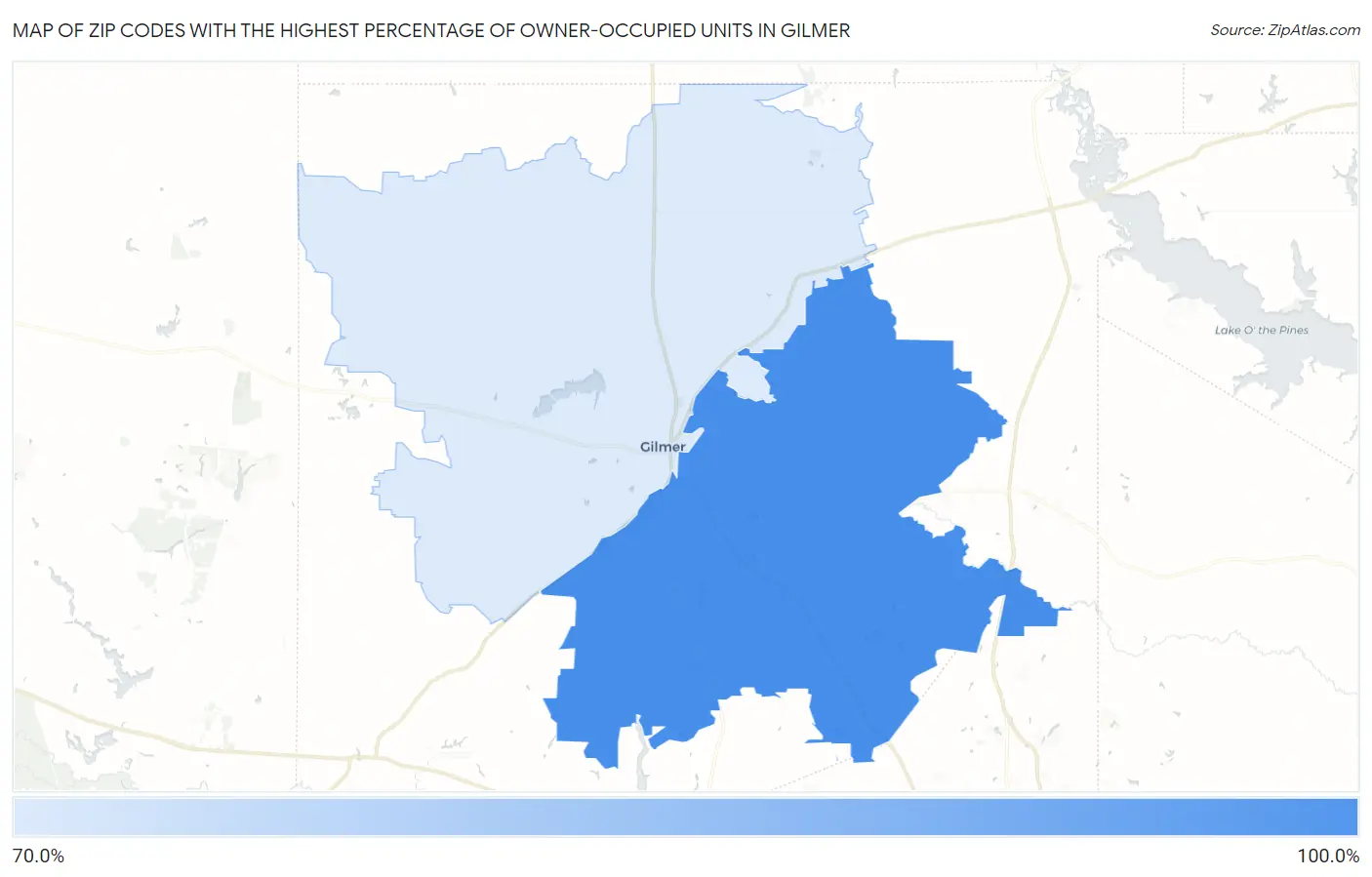 Zip Codes with the Highest Percentage of Owner-Occupied Units in Gilmer Map