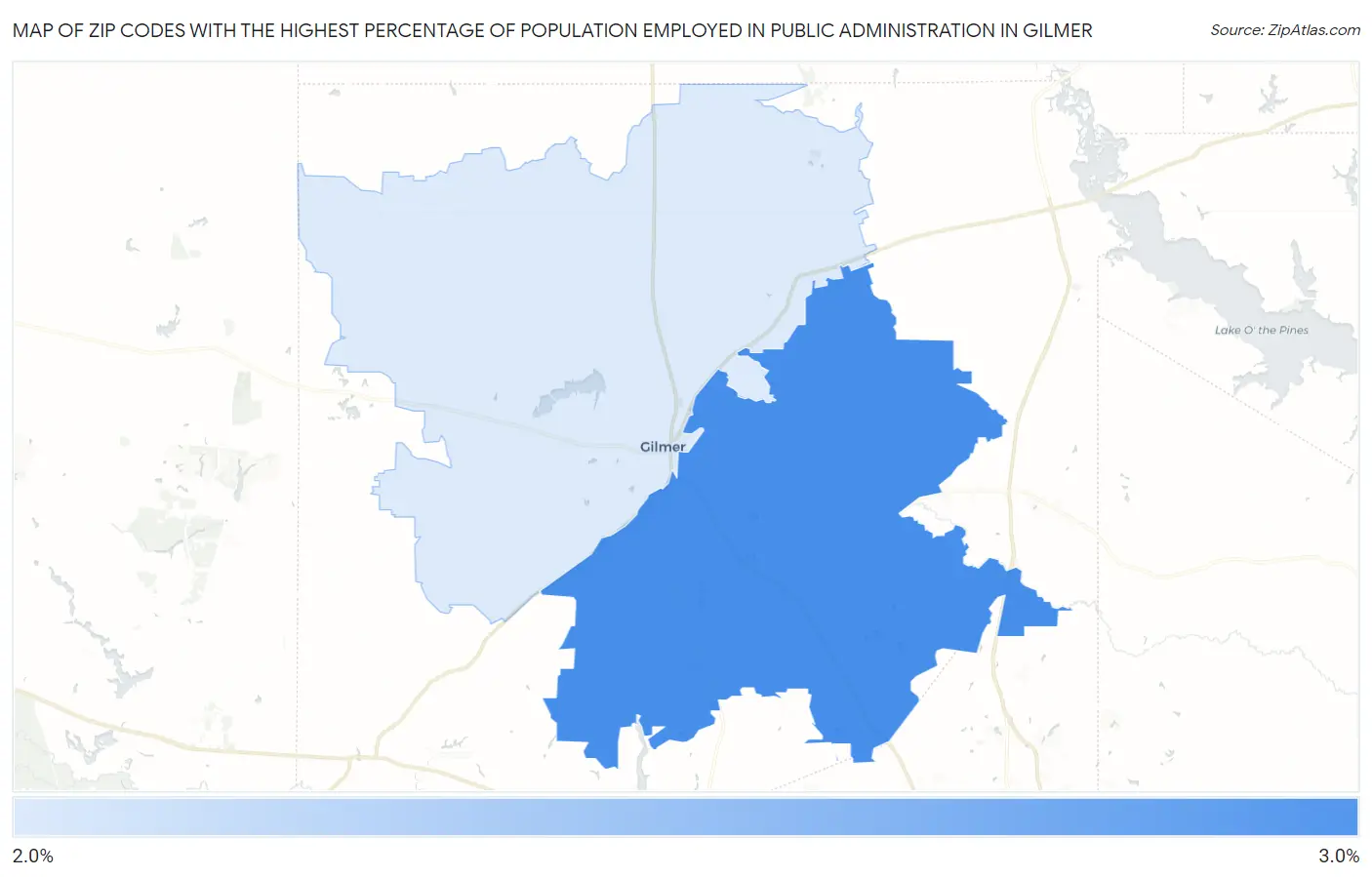Zip Codes with the Highest Percentage of Population Employed in Public Administration in Gilmer Map