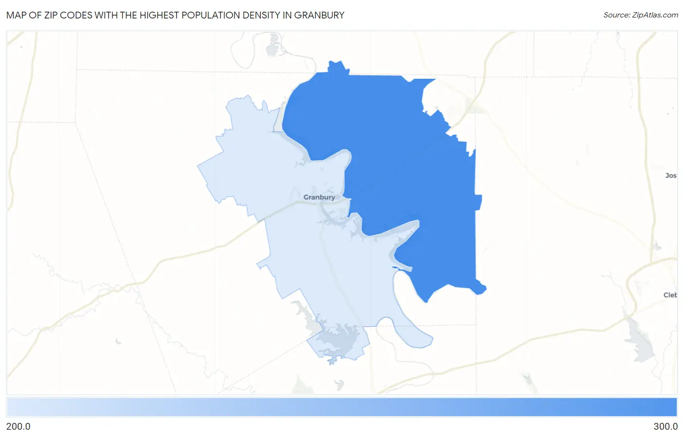 Zip Codes with the Highest Population Density in Granbury Map