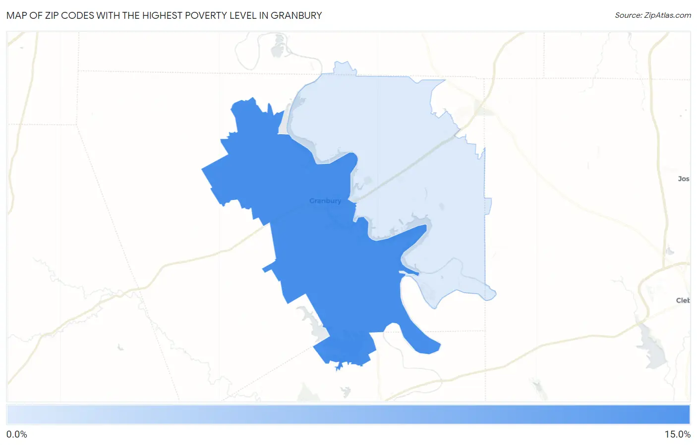 Zip Codes with the Highest Poverty Level in Granbury Map